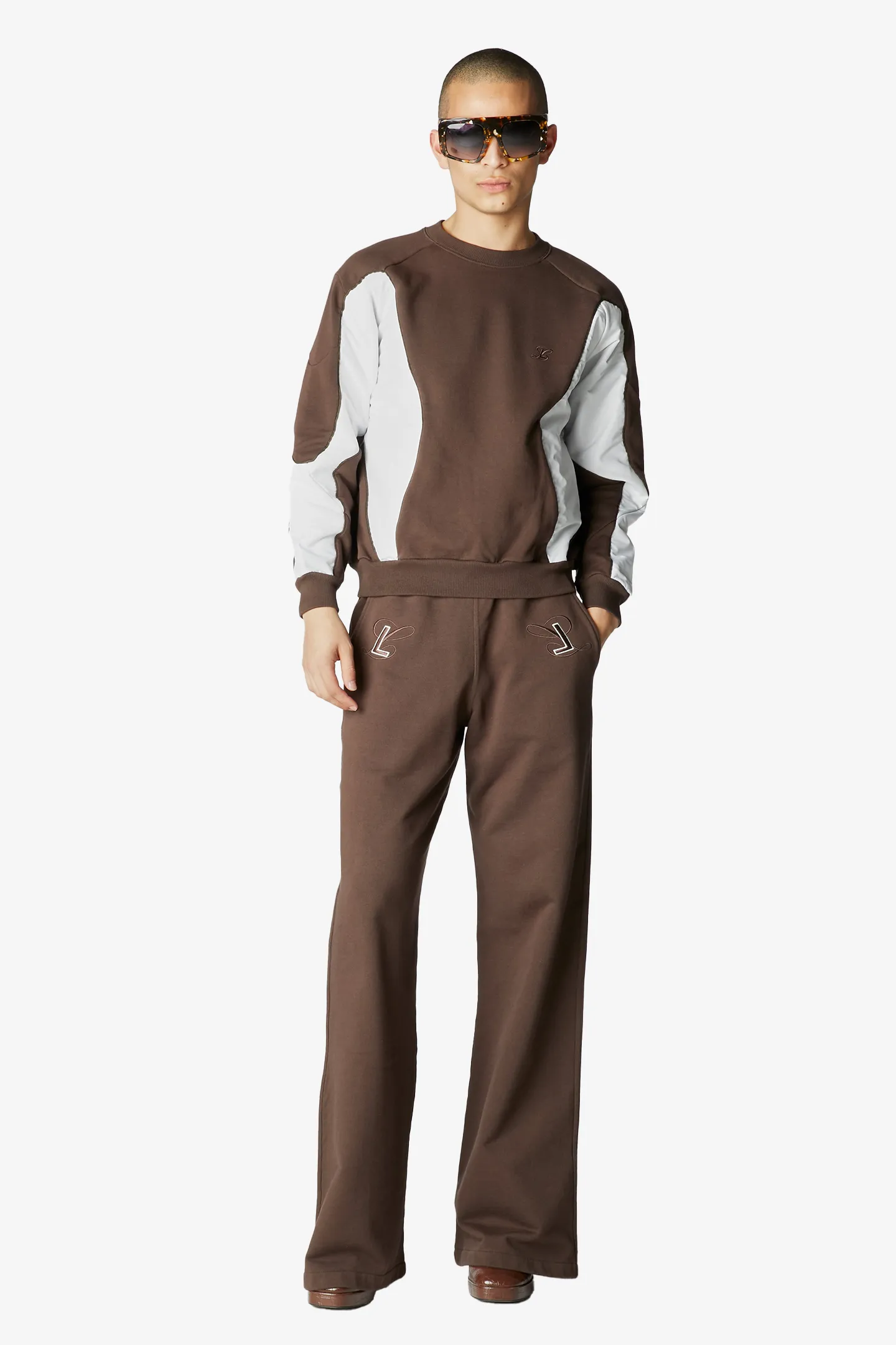 Logo Wide Leg Sweats- Brown