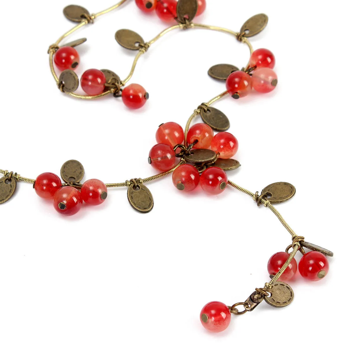 Long Chain Necklace Ethnic Jewelry Red Cherries Beads