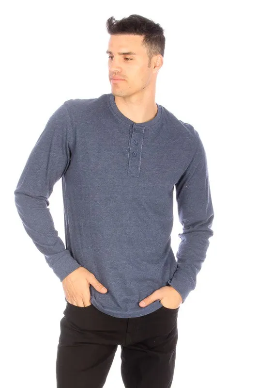 LONG SLEEVE HENLEY BLUE