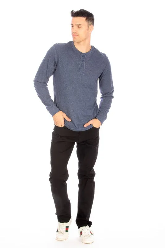 LONG SLEEVE HENLEY BLUE