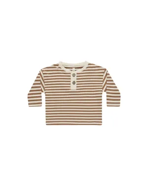 Long Sleeve Henley Tee | Cinnamon Stripe