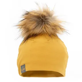 Lox Lion Single Pom Pom Bamboo Beanie - Mustard (SM, 4-12 Months)