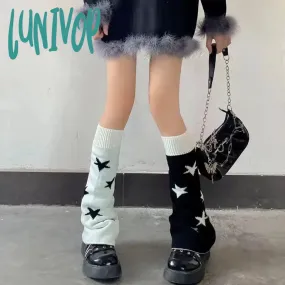 Lunivop AB Star Knitted Leg Warmers Y2K Gothic Harajuku Women Japanese Socks Hot Girl Accessories High Tube Calf Socks Boots Cover Socks