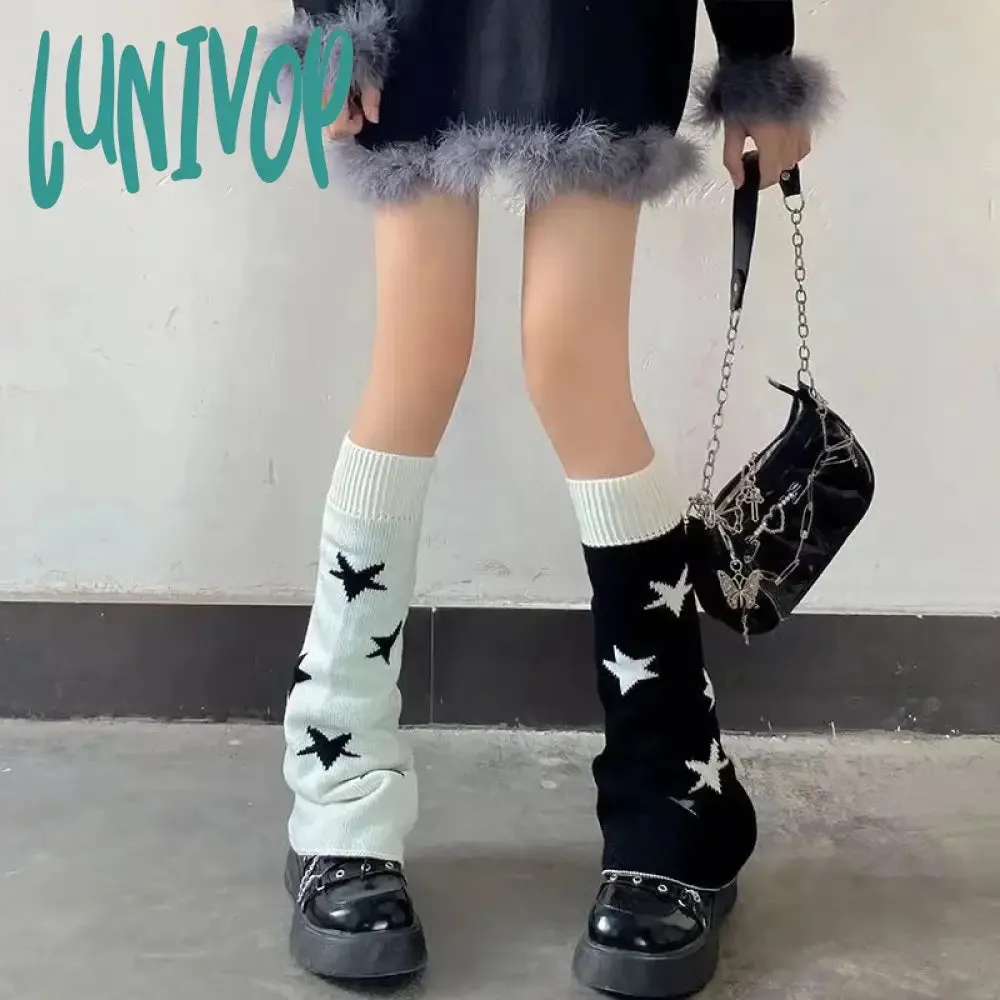 Lunivop AB Star Knitted Leg Warmers Y2K Gothic Harajuku Women Japanese Socks Hot Girl Accessories High Tube Calf Socks Boots Cover Socks