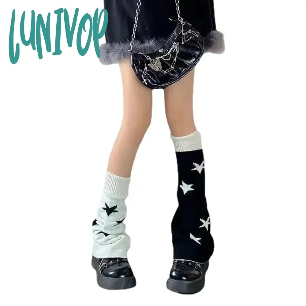 Lunivop AB Star Knitted Leg Warmers Y2K Gothic Harajuku Women Japanese Socks Hot Girl Accessories High Tube Calf Socks Boots Cover Socks