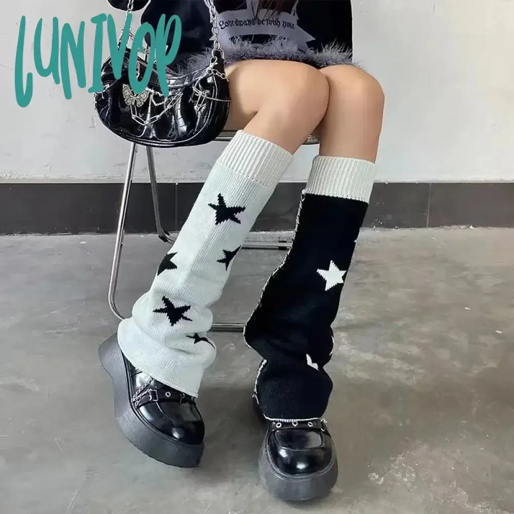 Lunivop AB Star Knitted Leg Warmers Y2K Gothic Harajuku Women Japanese Socks Hot Girl Accessories High Tube Calf Socks Boots Cover Socks