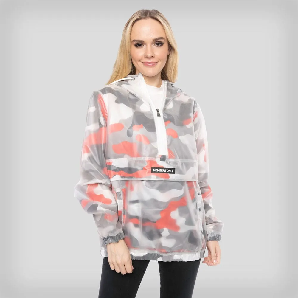 Members Only Women's Translucent Camo Print Popover Oversized Jacket