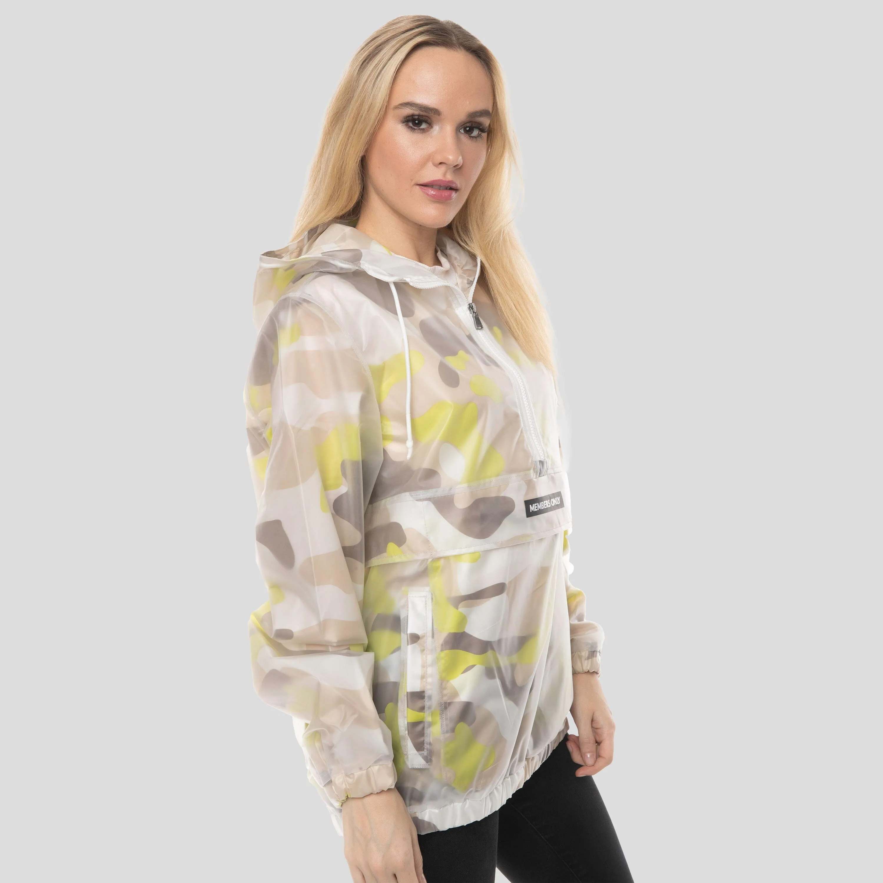 Members Only Women's Translucent Camo Print Popover Oversized Jacket