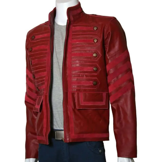 Men Maroon Military Leather Jacket Men Military Style Jacket,Leather Jacket