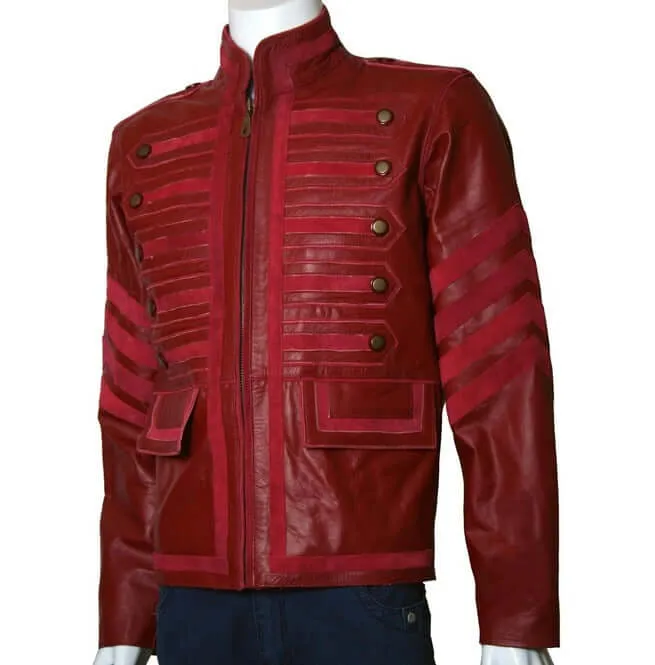 Men Maroon Military Leather Jacket Men Military Style Jacket,Leather Jacket