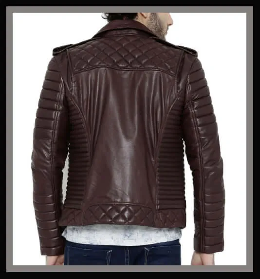 Men Trendy Qulited Motorbike Original Leather Jacket Men's