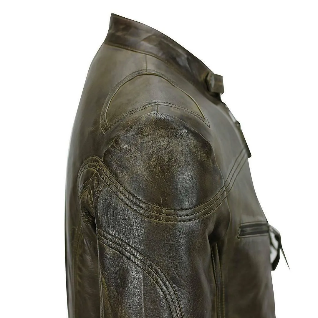 Men's Cafe Racer Biker Club Blackish Distressed 100% cowhide Leather Jacket