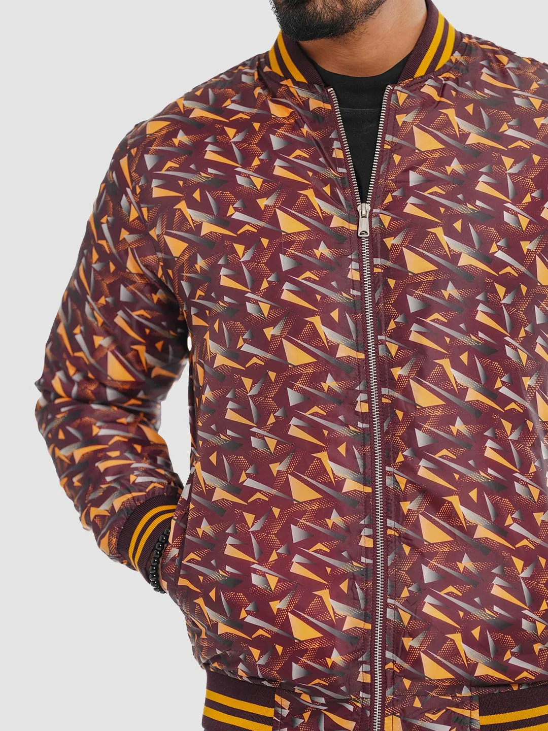 Men's Casual Bomber Jacket in Burnt Maroon