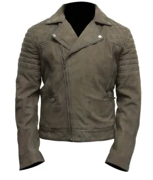 Mens Grey Suede Leather Motorcycle Jacket