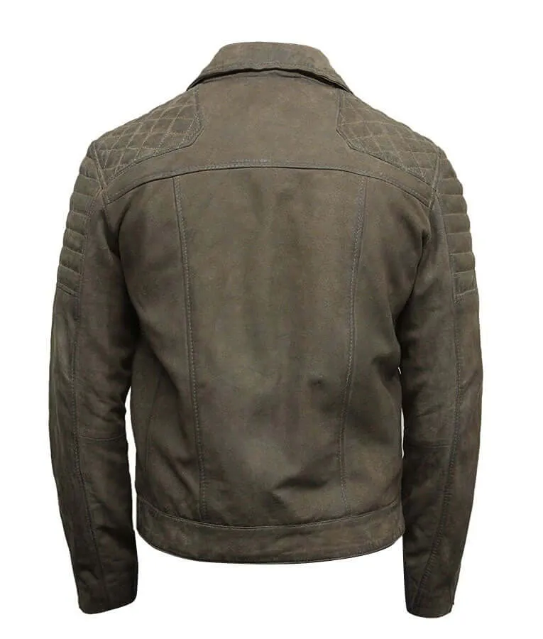 Mens Grey Suede Leather Motorcycle Jacket