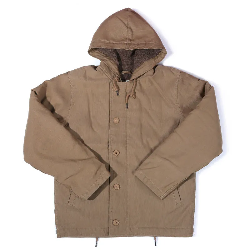 Men's Hooded Deck Jacket Lamb Fleece Cotton