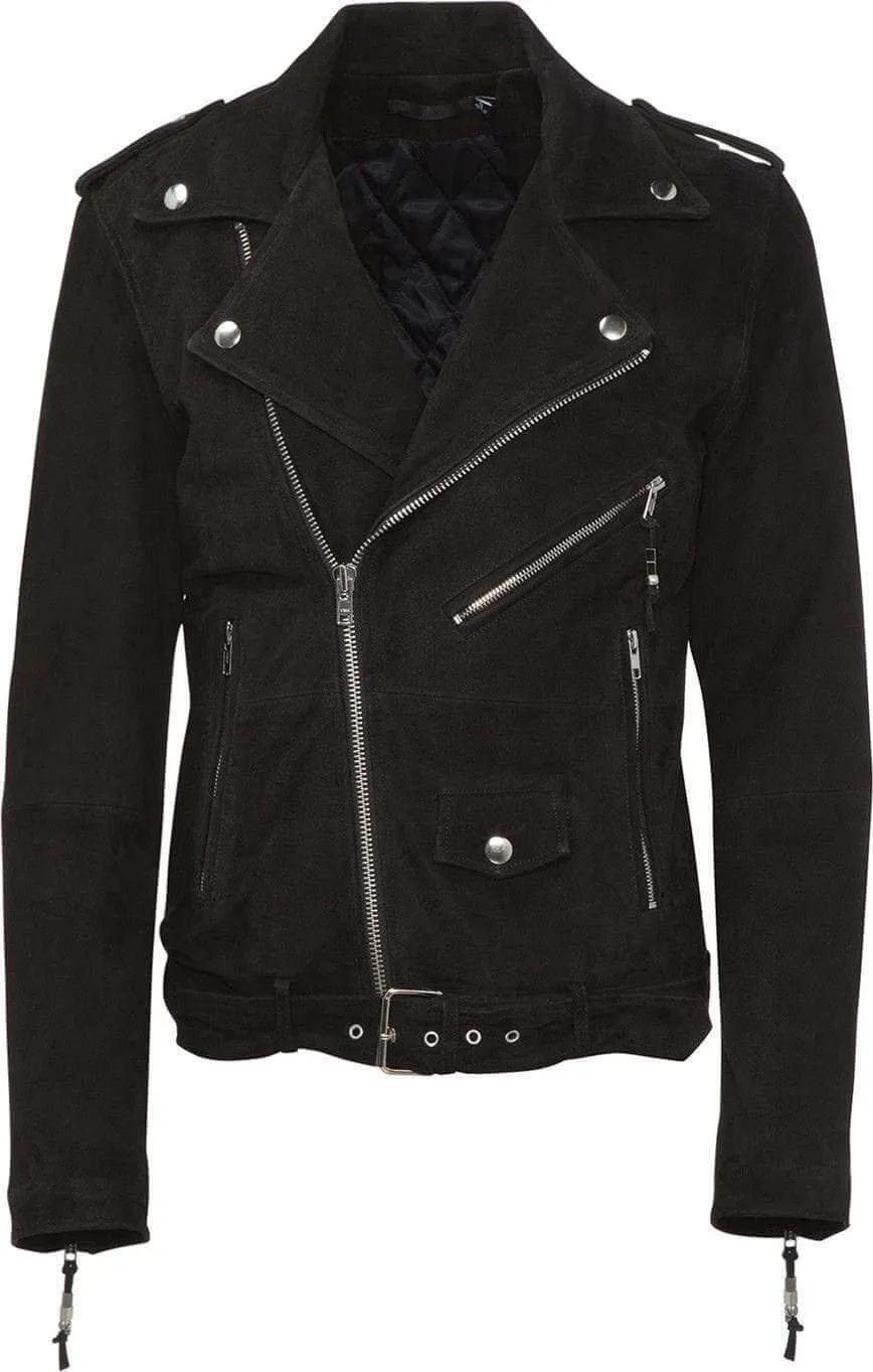 Men's Motorcycle Black Slim fit Biker Suede Leather Jacket