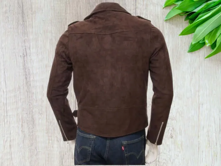 Men's New Brown Suede Biker Motorcycle Jacket, Handmade Fashion Mens Jacket