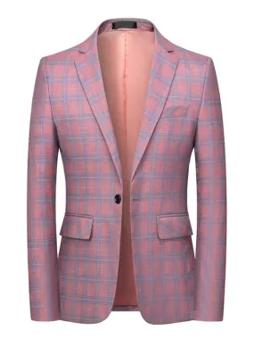 Men's Slim Fit Plaid Lapel Blazer Suit