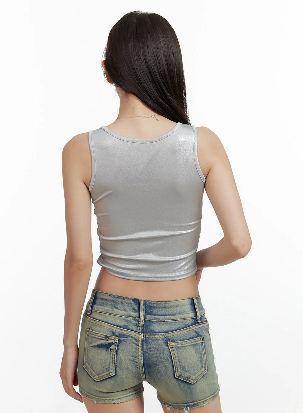 Metallic U-Neck Crop Tank Top OL408