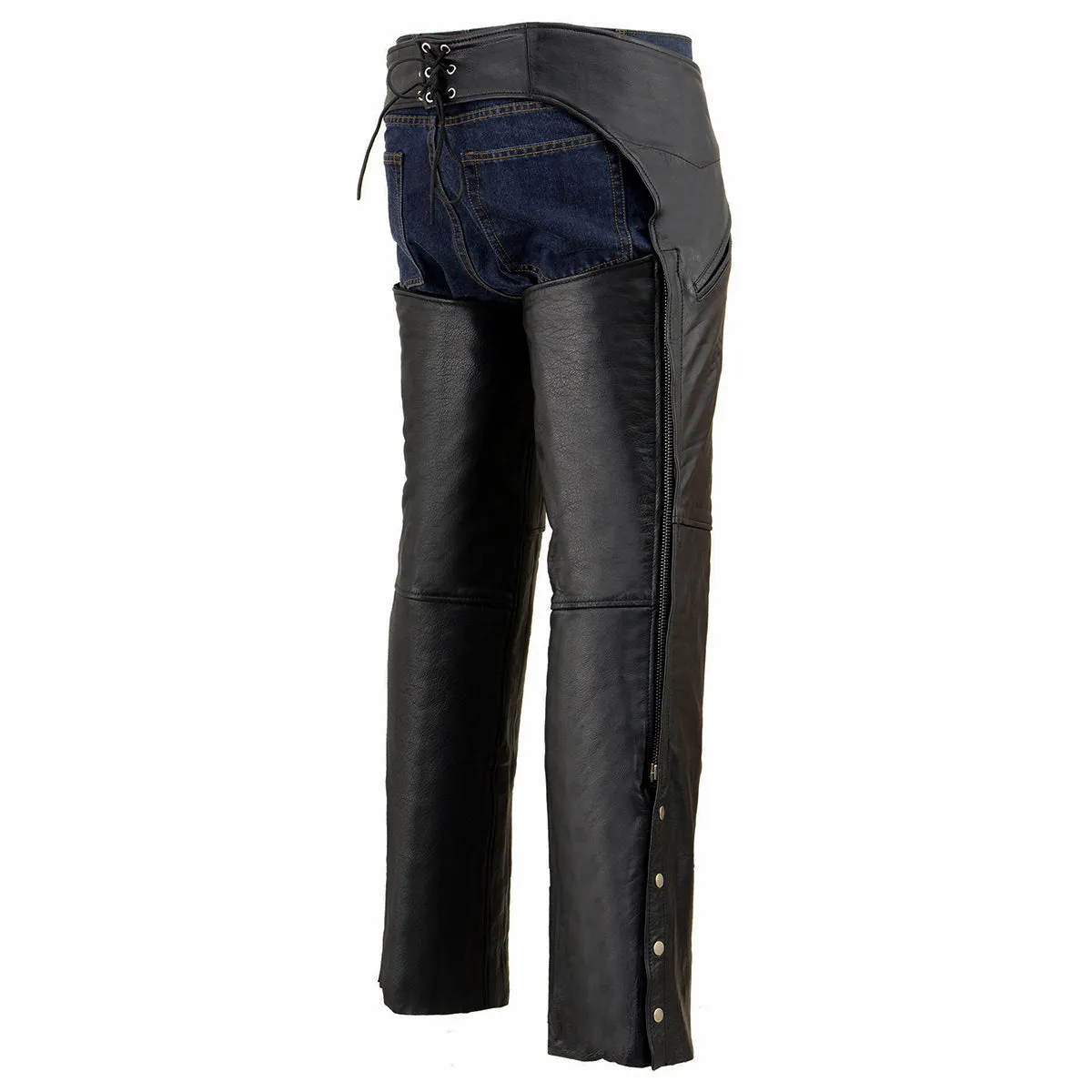 Milwaukee Leather Chaps for Men's Black Leather Slash Pocket- Snap Out Thermal Lined Motorcycle Riders Chap- SH1103