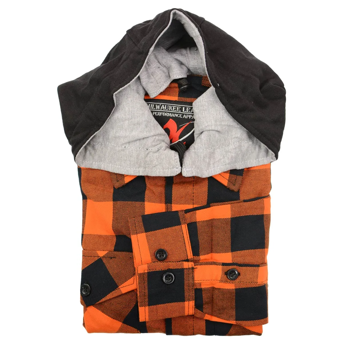 Milwaukee Leather Men's Flannel Plaid Shirt Orange and Black Long Sleeve Cotton Button Down with Hoodie MNG11642