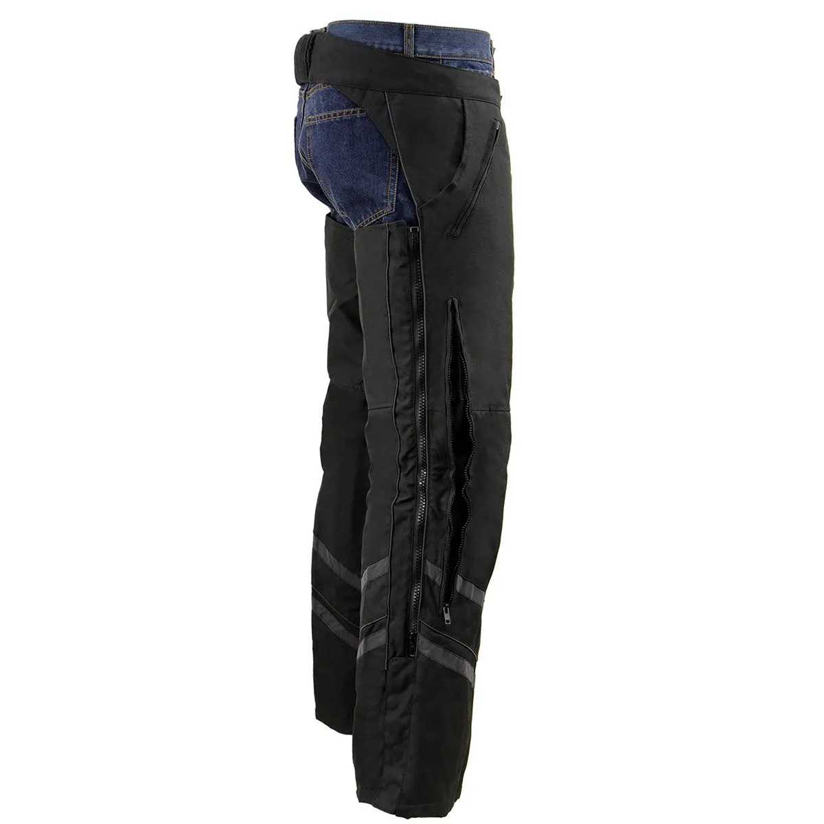 Milwaukee Leather MPM5701 Men's Black ‘Reflective’ Vented Textile Motorcycle Chaps