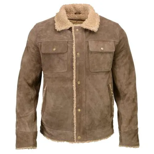 Milwaukee Leather Vintage SFM1811 Men's Classic Taupe Suede Leather Fashion Coat Jacket w/ Plush Sherpa Inside Lining