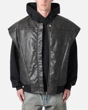 MNML Leather Bomber Vest Black