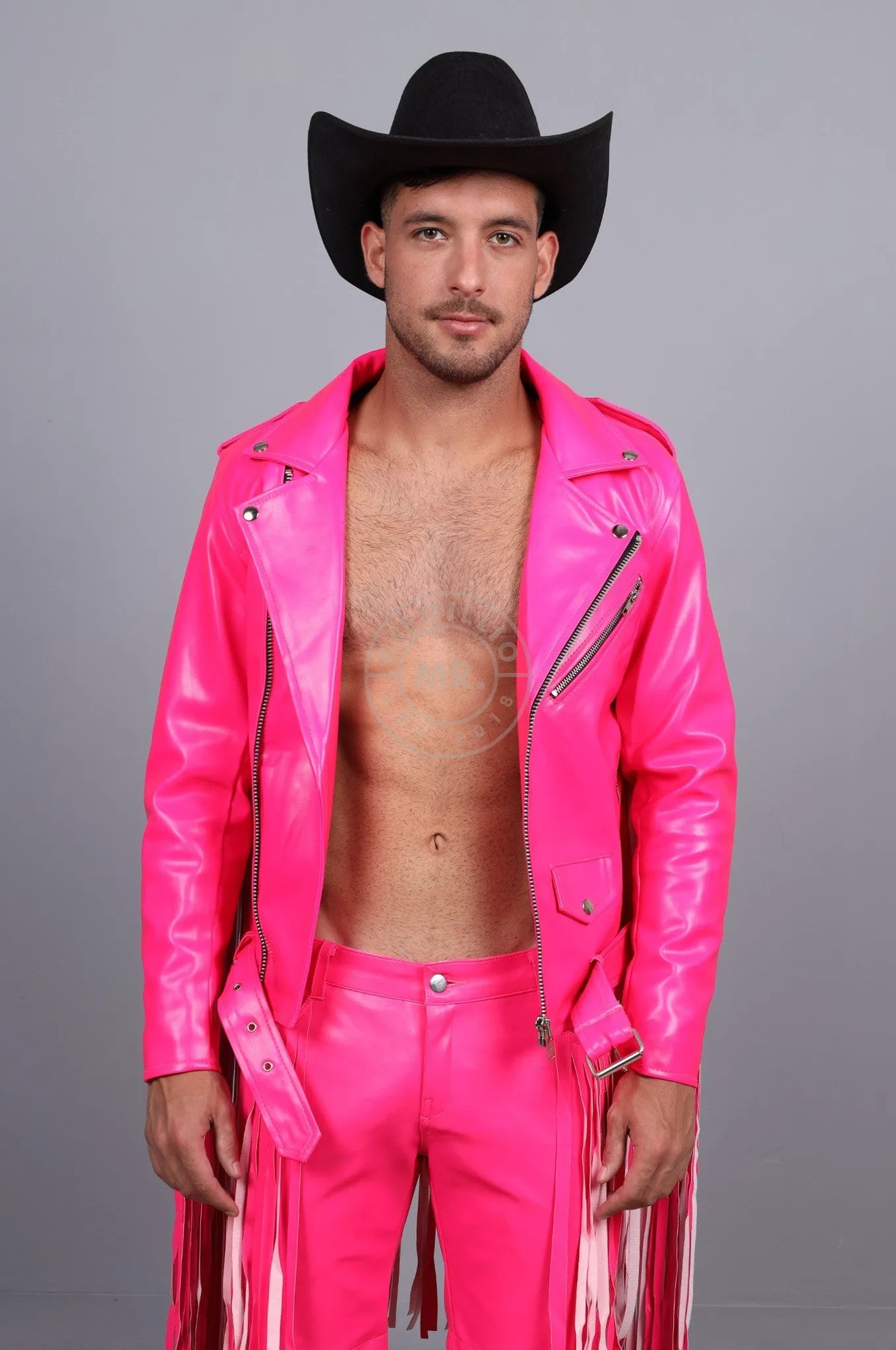 MR. Fringe Biker Jacket - Neon Pink