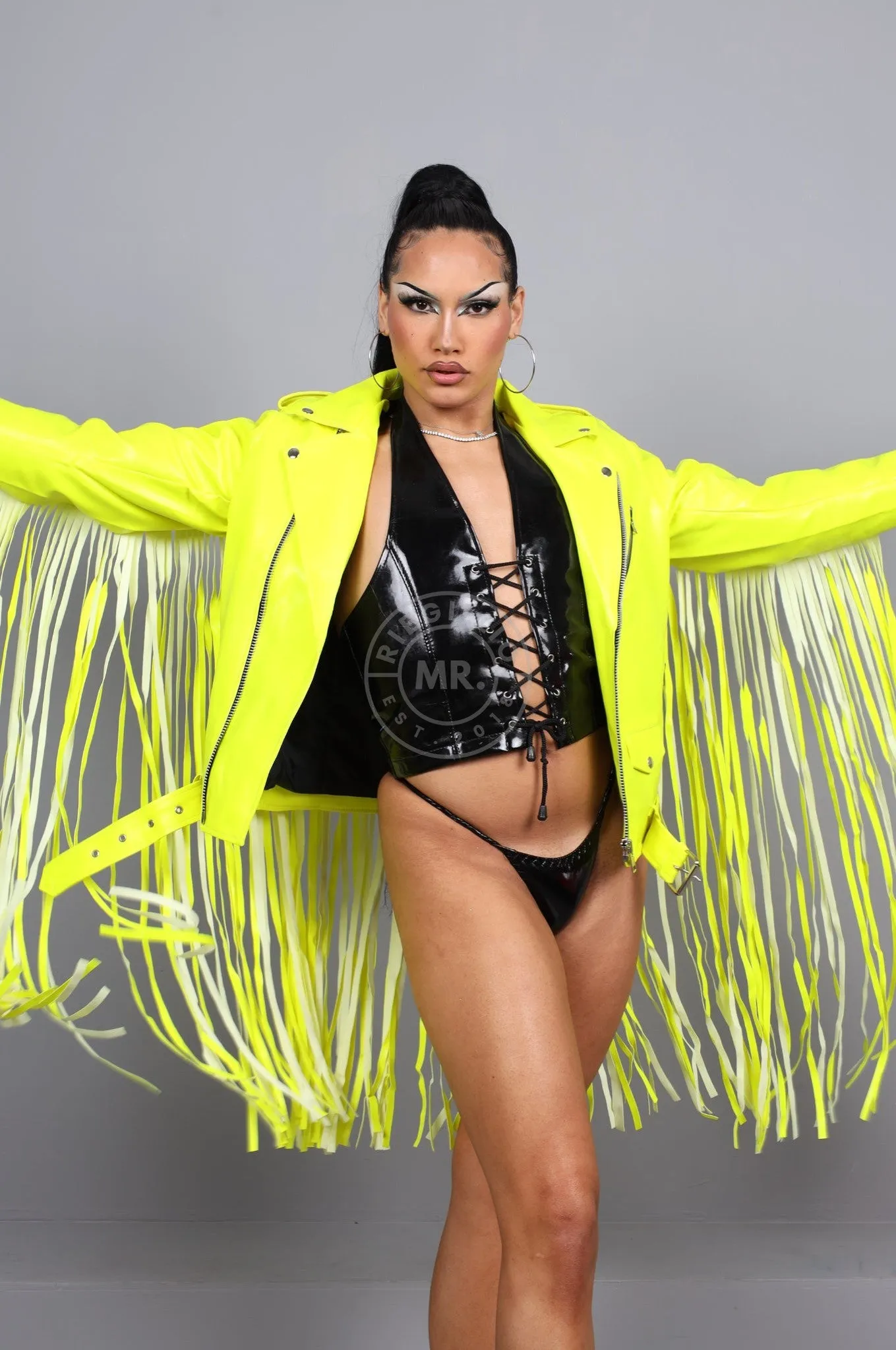 MR. Fringe Biker Jacket - Neon Yellow