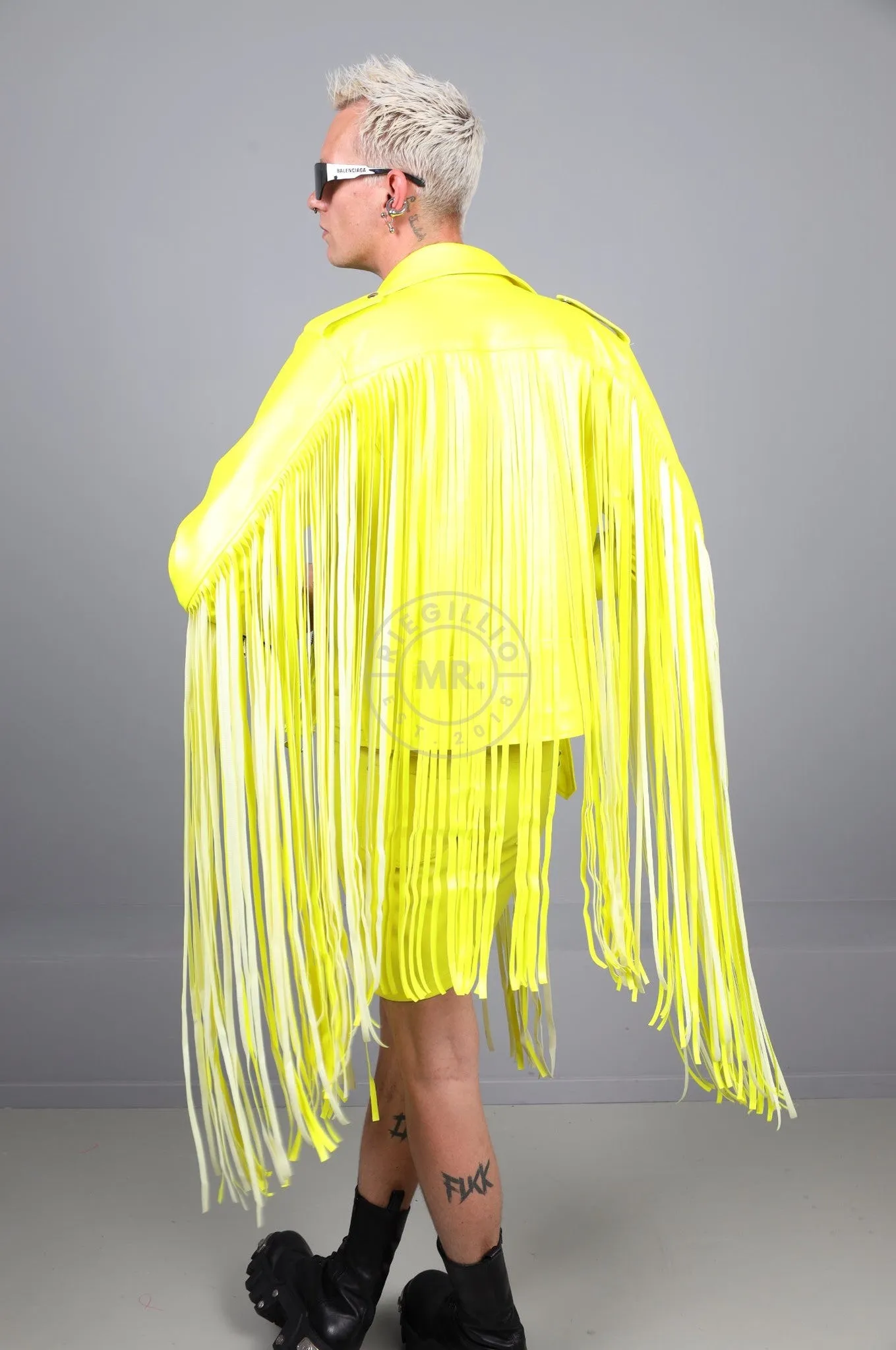 MR. Fringe Biker Jacket - Neon Yellow