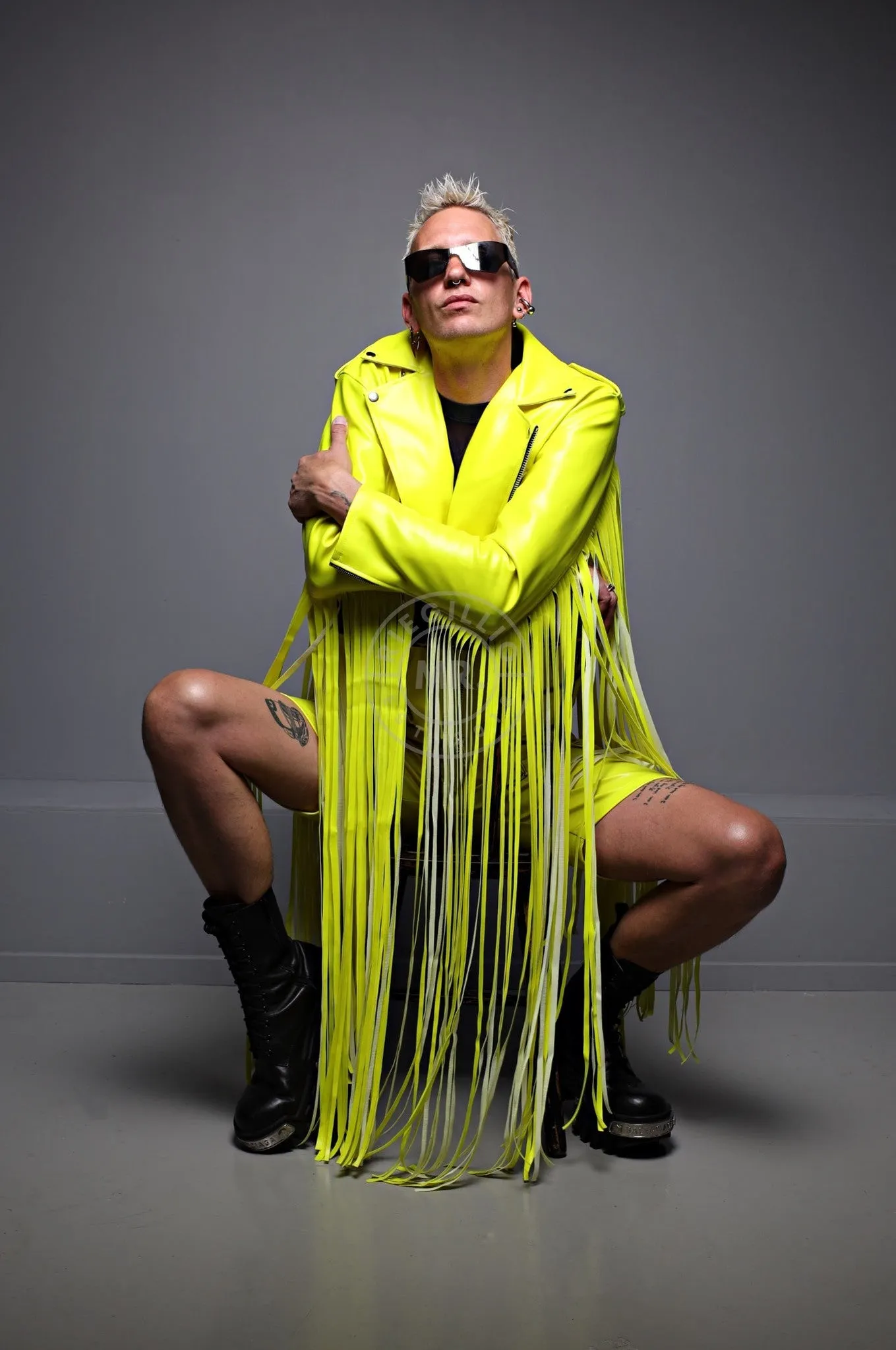 MR. Fringe Biker Jacket - Neon Yellow