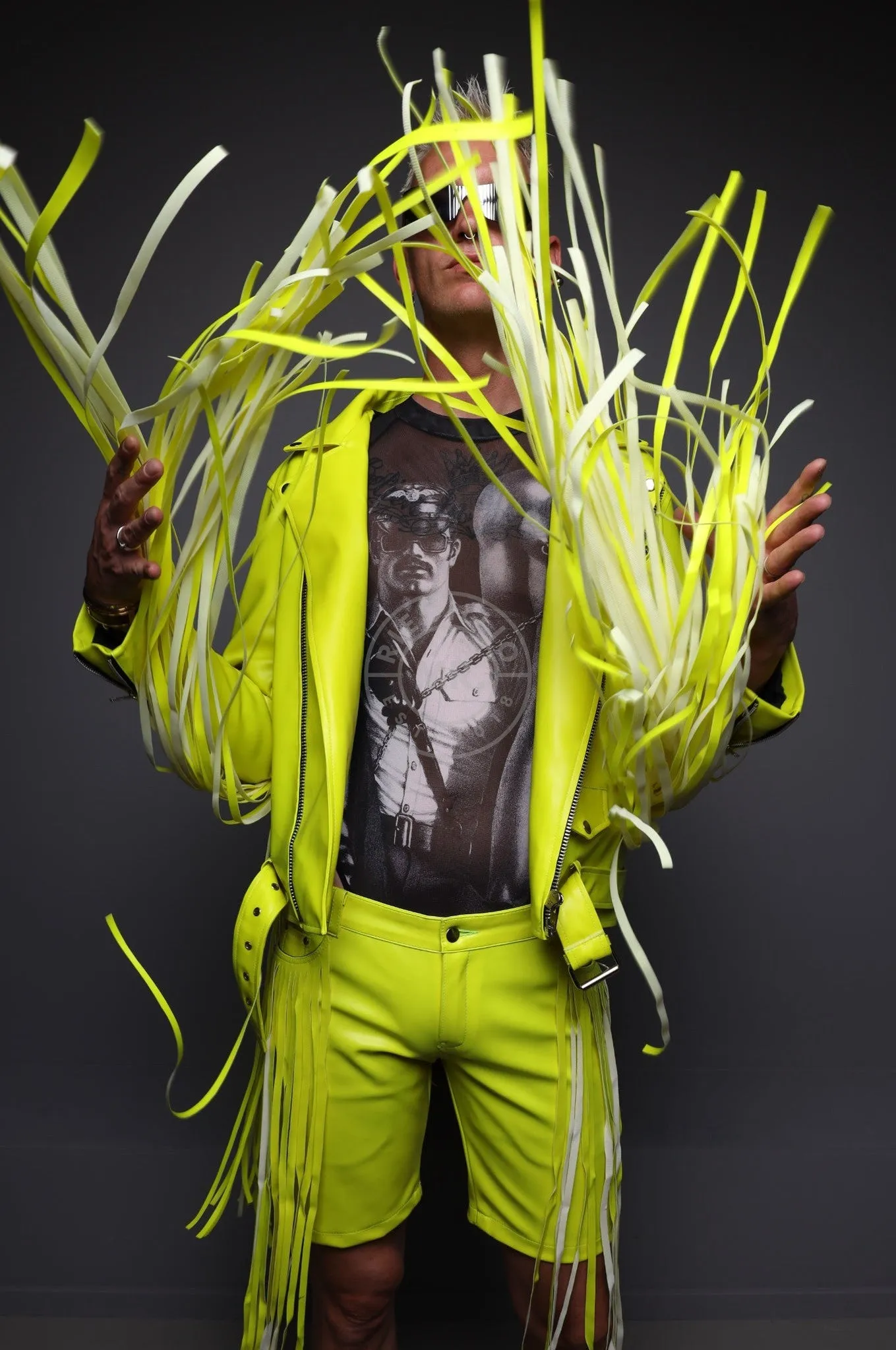 MR. Fringe Biker Jacket - Neon Yellow