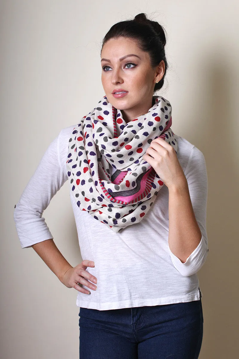 Multi-Color Polka Stripe Border Infinity Scarf