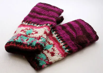 Multi Color Purple and Brown Lining Finger less Gloves /Hand Warmers