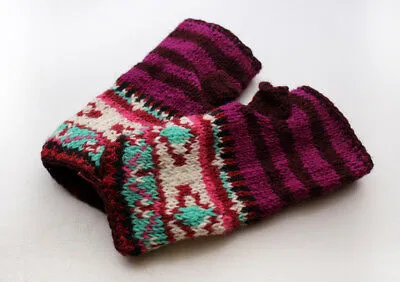 Multi Color Purple and Brown Lining Finger less Gloves /Hand Warmers