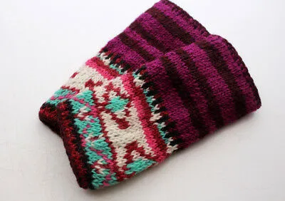 Multi Color Purple and Brown Lining Finger less Gloves /Hand Warmers