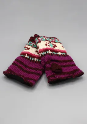 Multi Color Purple and Brown Lining Finger less Gloves /Hand Warmers