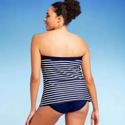 New - Lands' End Women's Striped Bandeau Tankini Tank Top Swimsuit Removable Straps