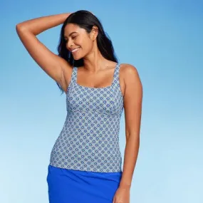 New - Lands' End Women's Tankini Swimwear Underwire Tank Top Square Neck, Blue 10