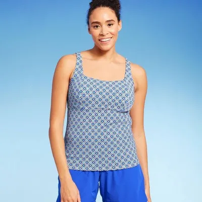 New - Lands' End Women's Tankini Swimwear Underwire Tank Top Square Neck, Blue 10