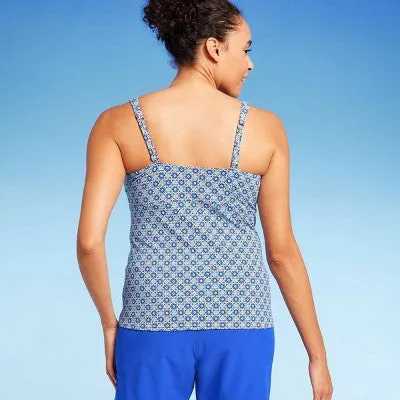 New - Lands' End Women's Tankini Swimwear Underwire Tank Top Square Neck, Blue 16