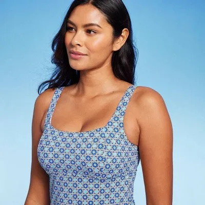 New - Lands' End Women's Tankini Swimwear Underwire Tank Top Square Neck, Blue 16