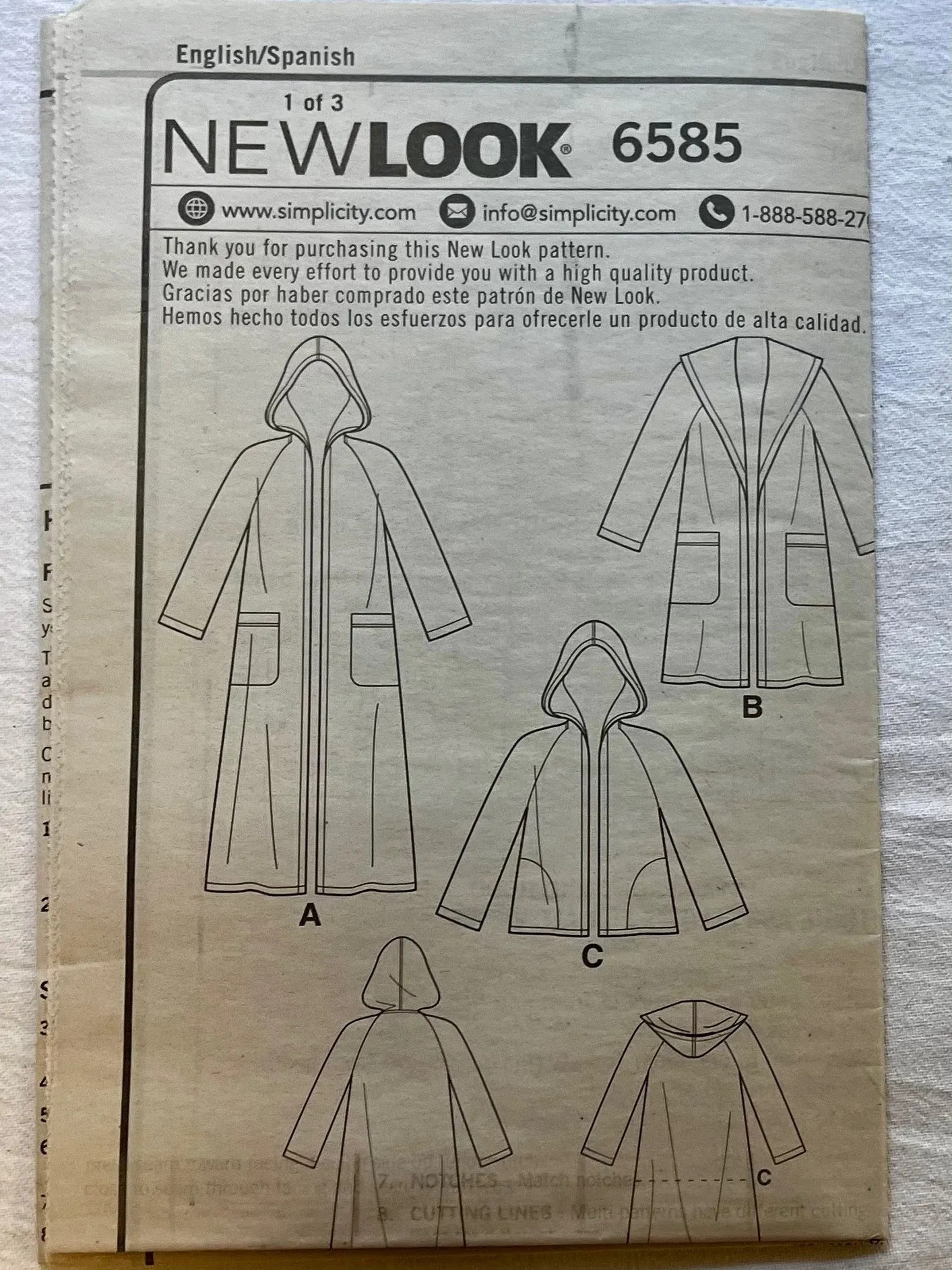 New Look 6585 UNCUT Coat Sizes XS-XL