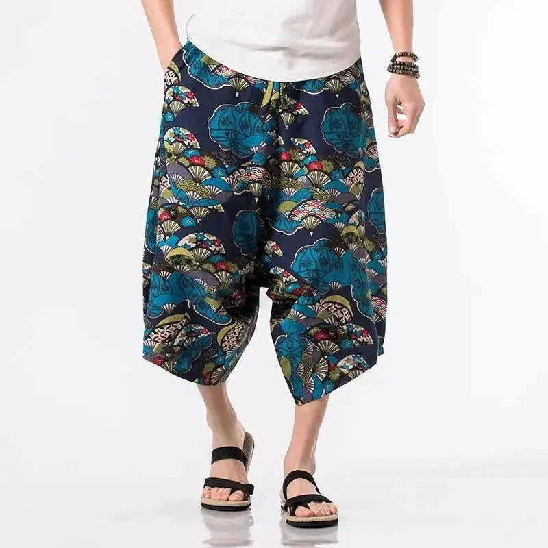 New Thailand Nepal Style Pants Ankle-length Harem Men Streetwear Ethnic Cross Pants Pants Cotton Linen Sweatpants Print Trousers