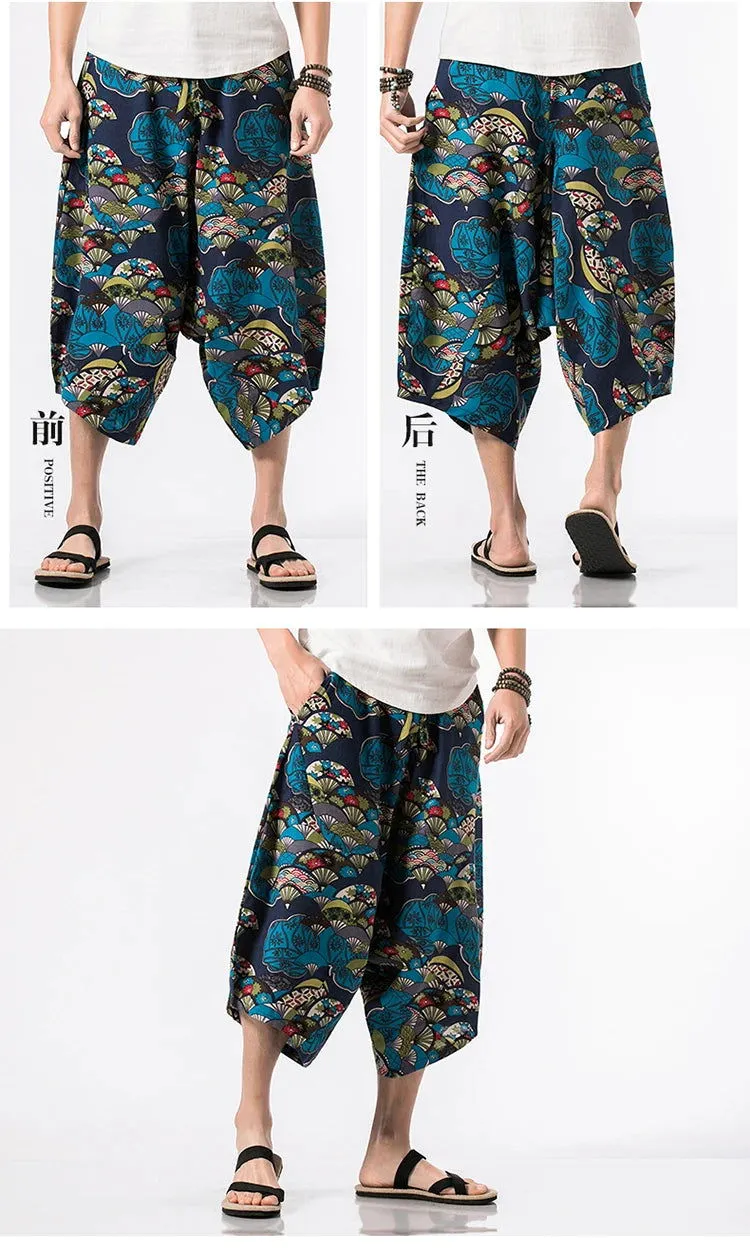 New Thailand Nepal Style Pants Ankle-length Harem Men Streetwear Ethnic Cross Pants Pants Cotton Linen Sweatpants Print Trousers