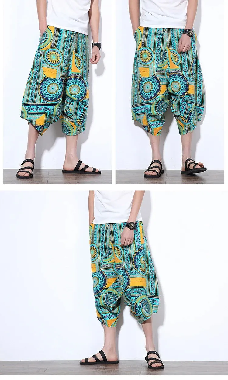 New Thailand Nepal Style Pants Ankle-length Harem Men Streetwear Ethnic Cross Pants Pants Cotton Linen Sweatpants Print Trousers