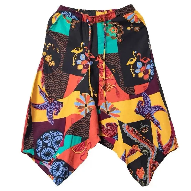 New Thailand Nepal Style Pants Ankle-length Harem Men Streetwear Ethnic Cross Pants Pants Cotton Linen Sweatpants Print Trousers