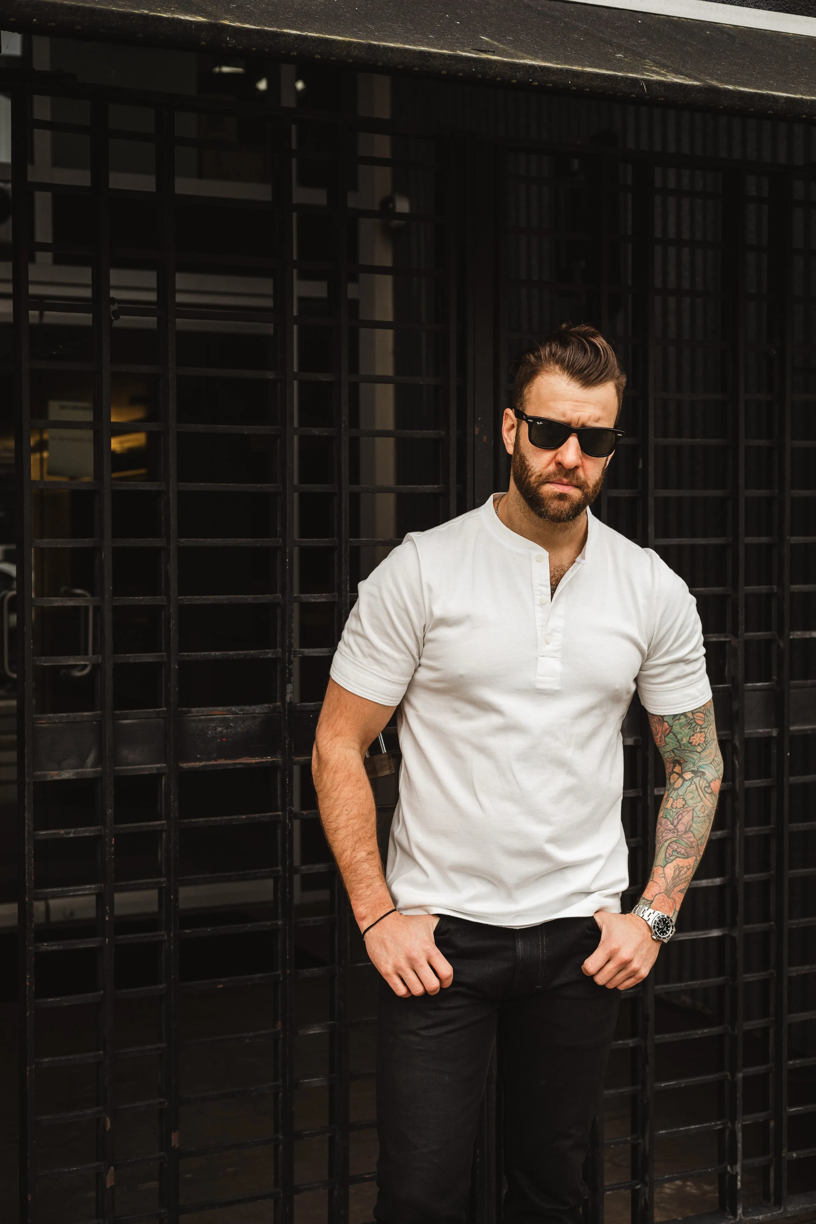 Nudie - Short Sleeve Henley T-Shirt Ecru